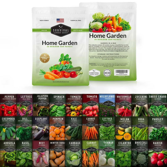30 Packs Home Garden Collection Kit - 18,500+ Heirloom Vegetable, Tomato, Herb Plant Seeds - Grow Your Own Emergency Food Supplies